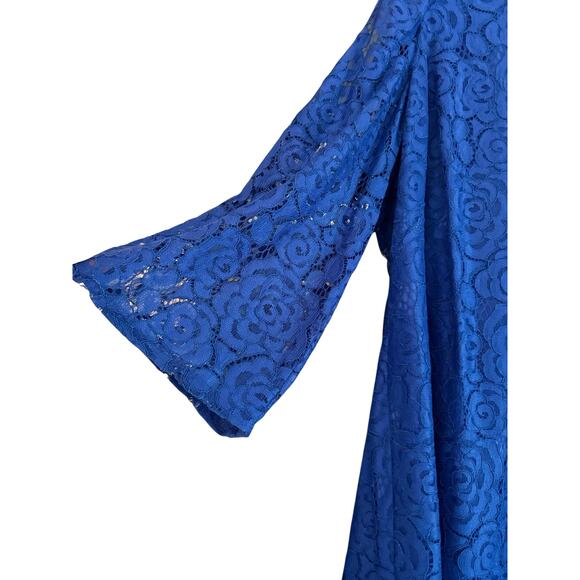 Adrianna Papell Cobalt Blue Lace Overlay Knee Length 18w Exposed Shoulder Dress - Picture 6 of 15